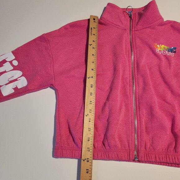 Justice Sport Girls Pink Zip Up Sweatshirt Sweat Shirt Rainbow Logo NEW NWT - Picture 10 of 11